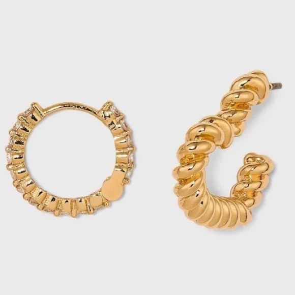 SUGARFIX by BaubleBar Crystal Hoop Earring Set 2pc - Gold, NWT - Picture 2 of 6